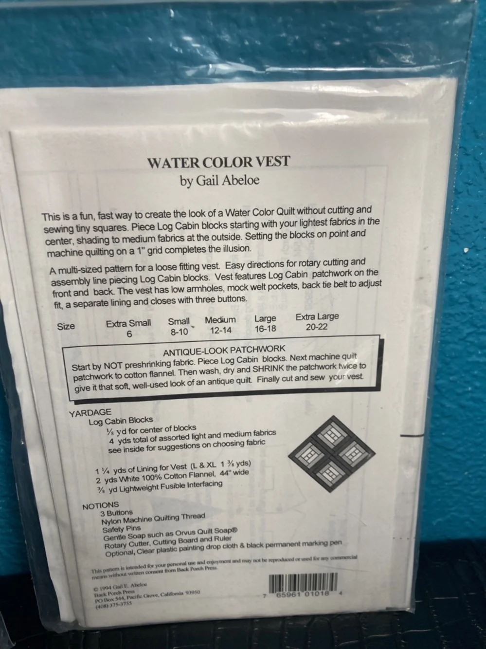 2 Vest Patterns: “It’s A Frame Up”‎ and “Water Color Vest”